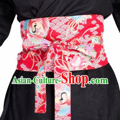Japanese Handmade Kimono Red Brocade Waistband Japan Traditional Yukata Belts for Women