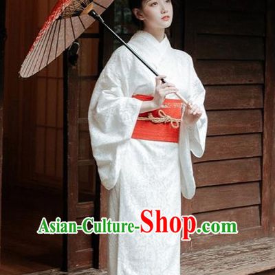 Japanese Handmade White Lace Kimono Costume Japan Traditional Yukata Dress for Women