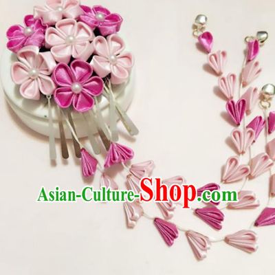 Japan Traditional Geisha Sakura Tassel Hairpins Japanese Handmade Kimono Hair Accessories for Women