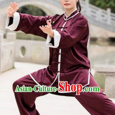 Chinese Traditional Tai Chi Wine Red Costume Martial Arts Training Uniform Kung Fu Wushu Clothing for Women