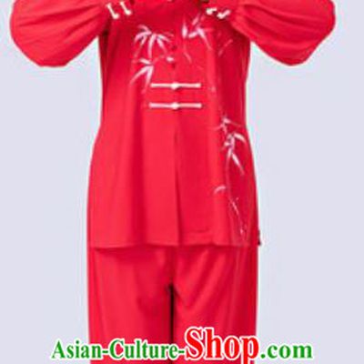 Chinese Traditional Tai Chi Printing Bamboo Red Costume Martial Arts Uniform Kung Fu Wushu Clothing for Women