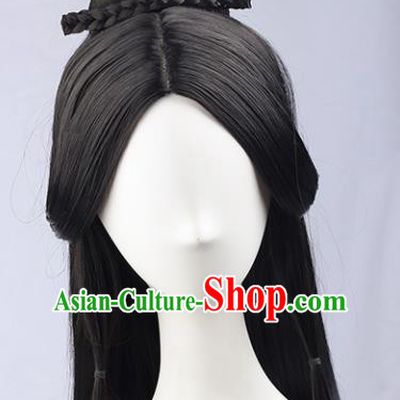 Handmade Chinese Traditional Hanfu Black Wigs Sheath Ancient Imperial Consort Chignon for Women