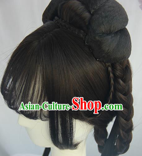 Handmade Chinese Ancient Princess Blunt Bangs Chignon Traditional Hanfu Wigs Sheath for Women Handmade Chinese Ancient Princess Blunt Bangs Chignon Traditional Hanfu Wigs Sheath for Women