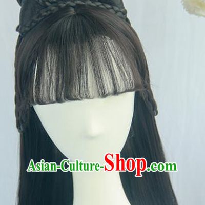 Handmade Chinese Ancient Ming Dynasty Princess Headpiece Chignon Traditional Hanfu Wigs Sheath for Women