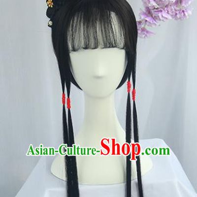Handmade Chinese Ancient Ming Dynasty Nobility Lady Headpiece Chignon Traditional Hanfu Wigs Sheath for Women