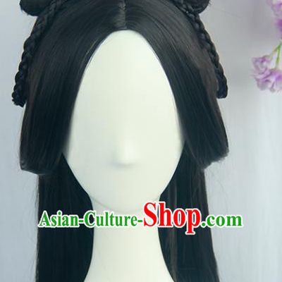 Handmade Chinese Ancient Han Dynasty Princess Headpiece Chignon Traditional Hanfu Wigs Sheath for Women