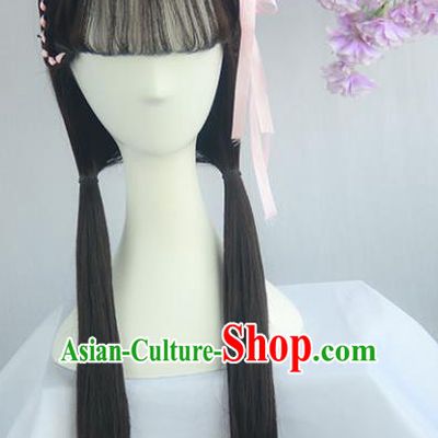 Handmade Chinese Ancient Ming Dynasty Young Lady Headpiece Chignon Traditional Hanfu Wigs Sheath for Women