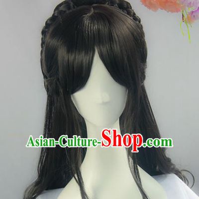 Handmade Chinese Ancient Imperial Consort Headpiece Chignon Traditional Hanfu Curly Wigs Sheath for Women