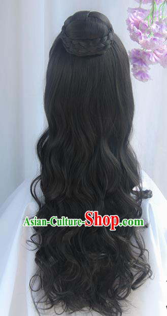 Handmade Chinese Ancient Headpiece Chignon Traditional Princess Hanfu Curly Wigs Sheath for Women