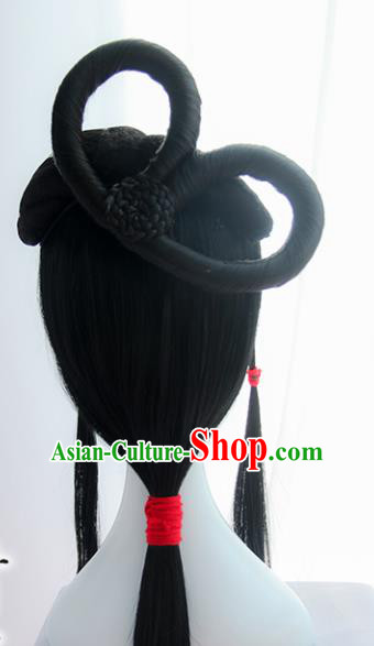 Handmade Chinese Ancient Headpiece Chignon Traditional Hanfu Blunt Bangs Wigs Sheath for Women Handmade Chinese Ancient Headpiece Chignon Traditional Hanfu Blunt Bangs Wigs Sheath for Women