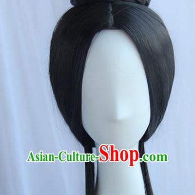 Handmade Chinese Ancient Han Dynasty Princess Headpiece Chignon Traditional Hanfu Blunt Bangs Wigs Sheath for Women