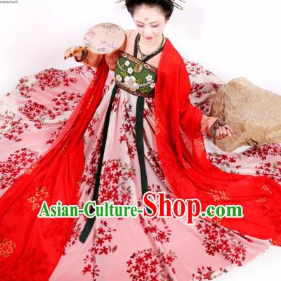 Chinese Ancient Court Lady Pink Hanfu Dress Traditional Tang Dynasty Imperial Consort Embroidered Historical Costume for Women