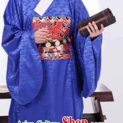 Traditional Chinese Ancient Bridegroom Blue Robe Ming Dynasty Official Historical Costume for Men