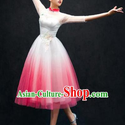 Chinese Classical Dance Costume Traditional Modern Dance Pink Veil Dress for Women