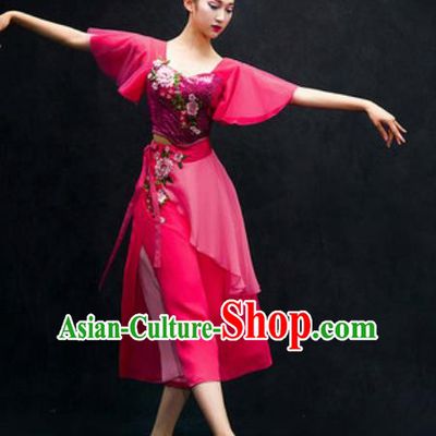 Chinese Classical Dance Costume Traditional Modern Dance Rosy Dress for Women
