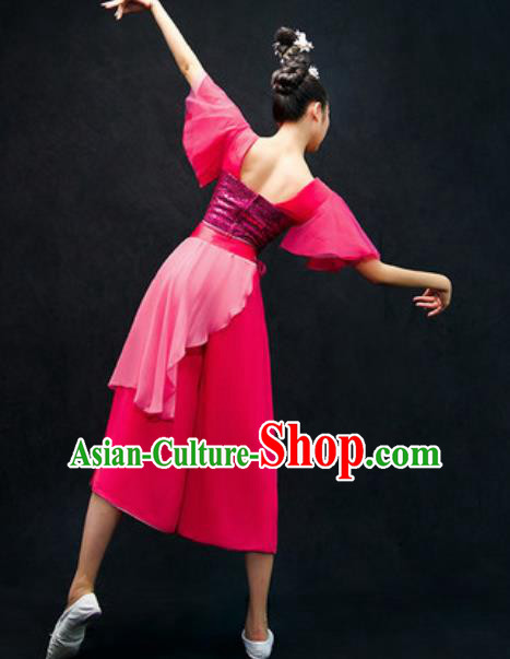Chinese Classical Dance Costume Traditional Modern Dance Rosy Dress for Women
