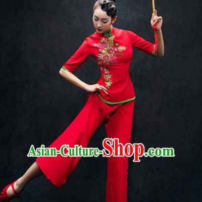 Chinese Folk Dance Yangko Red Costume Traditional Fan Dance Clothing for Women