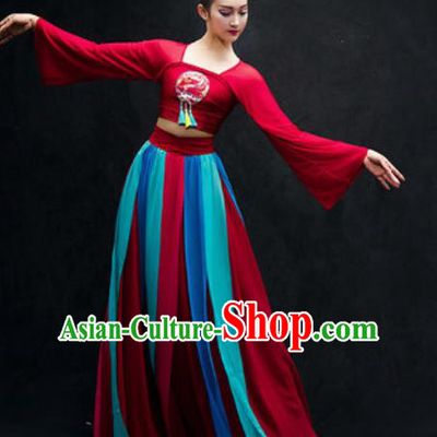 Chinese Classical Dance Stage Performance Costume Traditional Umbrella Dance Red Dress for Women