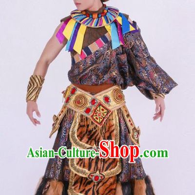Chinese Zang Nationality Ethnic Dance Costume Traditional Tibetan Minority Dance Robe for Men