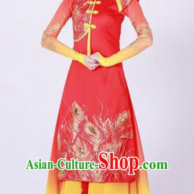 Chinese Classical Dance Chorus Stage Performance Costume Traditional Umbrella Dance Red Dress for Women