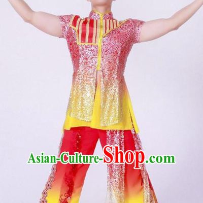 Chinese Folk Dance Red Costume Traditional Drum Dance Stage Performance Clothing for Men