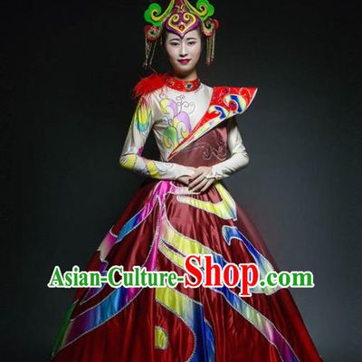 Chinese Modern Dance Stage Costume Traditional Spring Festival Gala Opening Dance Red Dress for Women