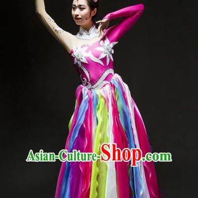 Chinese Classical Dance Costume Traditional Umbrella Dance Stage Performance Rosy Dress for Women