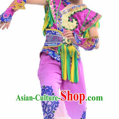 Chinese Mongol Nationality Ethnic Purple Costume Traditional Minority Folk Dance Stage Performance Clothing for Men