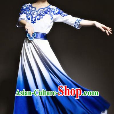 Chinese Modern Dance Stage Costume Traditional Chorus Group Dance Royalblue Dress for Women