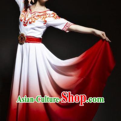 Chinese Modern Dance Stage Costume Traditional Chorus Group Dance Red Dress for Women