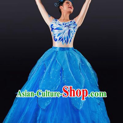Chinese Spring Festival Gala Stage Performance Blue Veil Dress Traditional Modern Dance Opening Dance Costume for Women