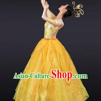 Chinese Spring Festival Gala Stage Performance Yellow Veil Dress Traditional Modern Dance Opening Dance Costume for Women
