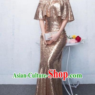 Top Grade Compere Stage Performance Golden Full Dress Modern Dance Costume for Women
