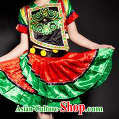 Chinese Gaoshan Nationality Stage Performance Costume Traditional Ethnic Minority Clothing for Kids