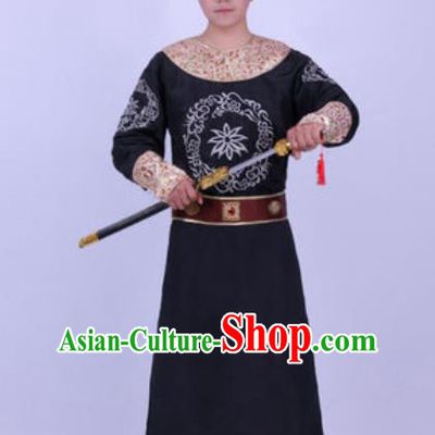 Chinese Traditional Tang Dynasty Swordsman Costume Ancient Imperial Bodyguard Black Robe for Men
