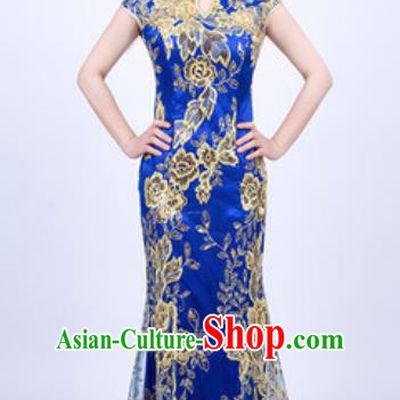 Top Grade Compere Stage Performance Royalblue Full Dress Modern Fancywork Modern Dance Costume for Women