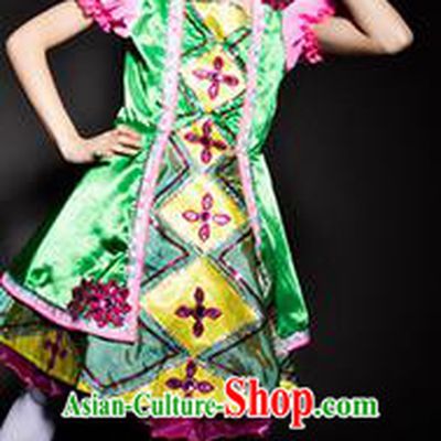 Russia Stage Performance Costume Traditional Folk Dance Green Dress for Kids