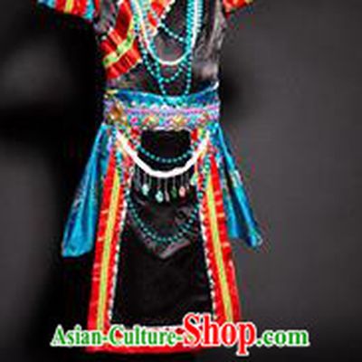 Chinese Lhoba Nationality Ethnic Stage Performance Costume Traditional Minority Folk Dance Clothing for Kids