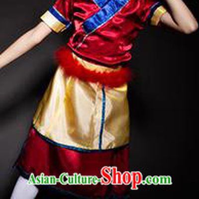 Chinese Moinba Nationality Ethnic Stage Performance Costume Traditional Minority Folk Dance Clothing for Kids