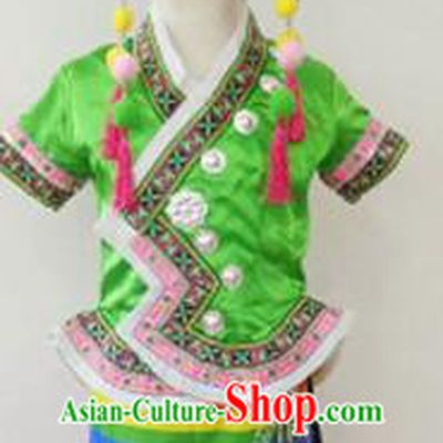 Chinese Blang Nationality Ethnic Stage Performance Costume Traditional Minority Folk Dance Clothing for Kids