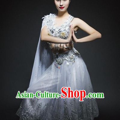 Indian Traditional Dance Costume Oriental Belly Dance White Clothing for Women