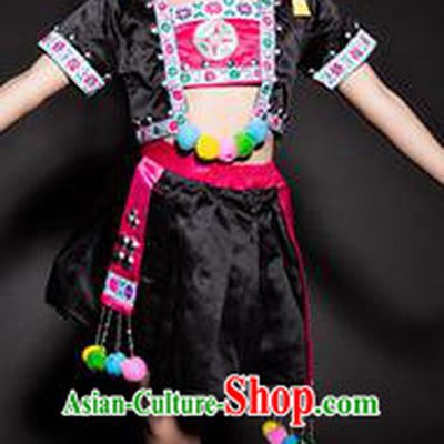Chinese Lahu Nationality Ethnic Stage Performance Costume Traditional Minority Folk Dance Clothing for Kids