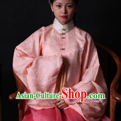 Traditional Chinese Ming Dynasty Palace Historical Costume Ancient Princess Embroidered Pink Blouse and Skirt for Women