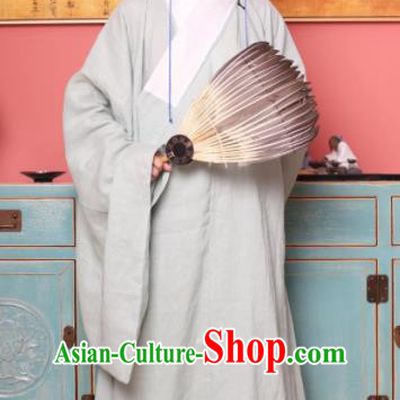 Traditional Chinese Ming Dynasty Historical Costume Ancient Taoist Priest Beige Robe for Men