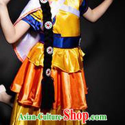 Chinese Naxi Nationality Ethnic Stage Performance Costume Traditional Minority Folk Dance Clothing for Kids