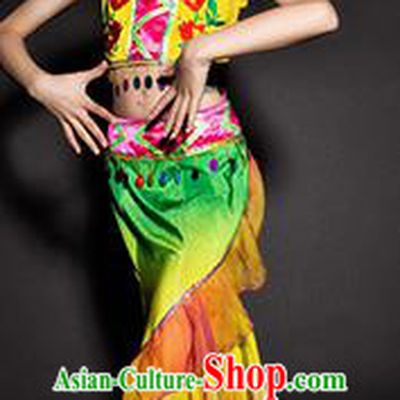 Chinese Dai Nationality Ethnic Stage Performance Costume Traditional Minority Peacock Dance Clothing for Kids