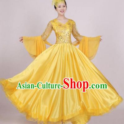 Top Grade Stage Performance Yellow Dress Compere Modern Dance Fancywork Modern Costume for Women