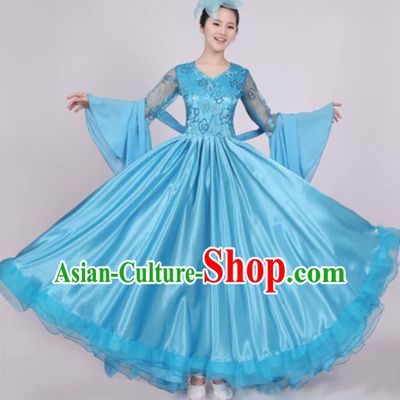Top Grade Stage Performance Blue Dress Compere Modern Dance Fancywork Modern Costume for Women