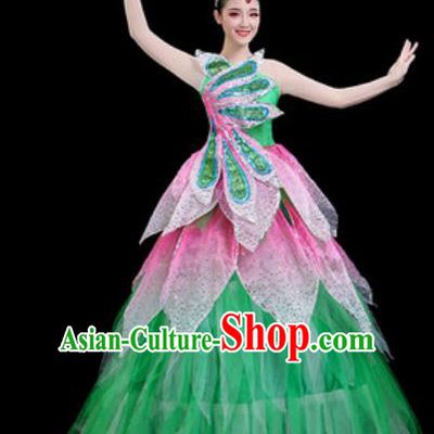 Traditional Chinese Spring Festival Gala Opening Dance Green Veil Dress Modern Dance Stage Performance Costume for Women