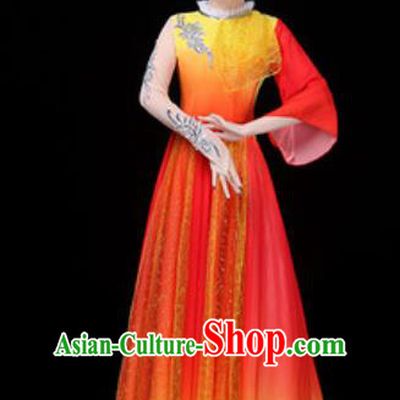 Traditional Chinese Classical Dance Red Dress Umbrella Dance Stage Performance Costume for Women
